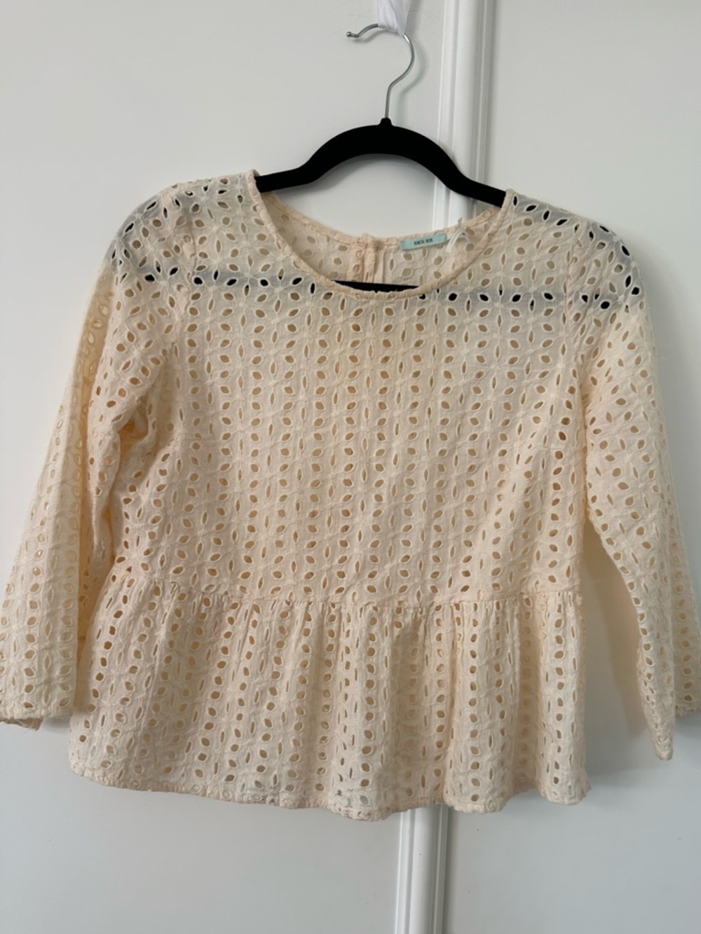 Cream Eyelet Peplum Long-Sleeve Top